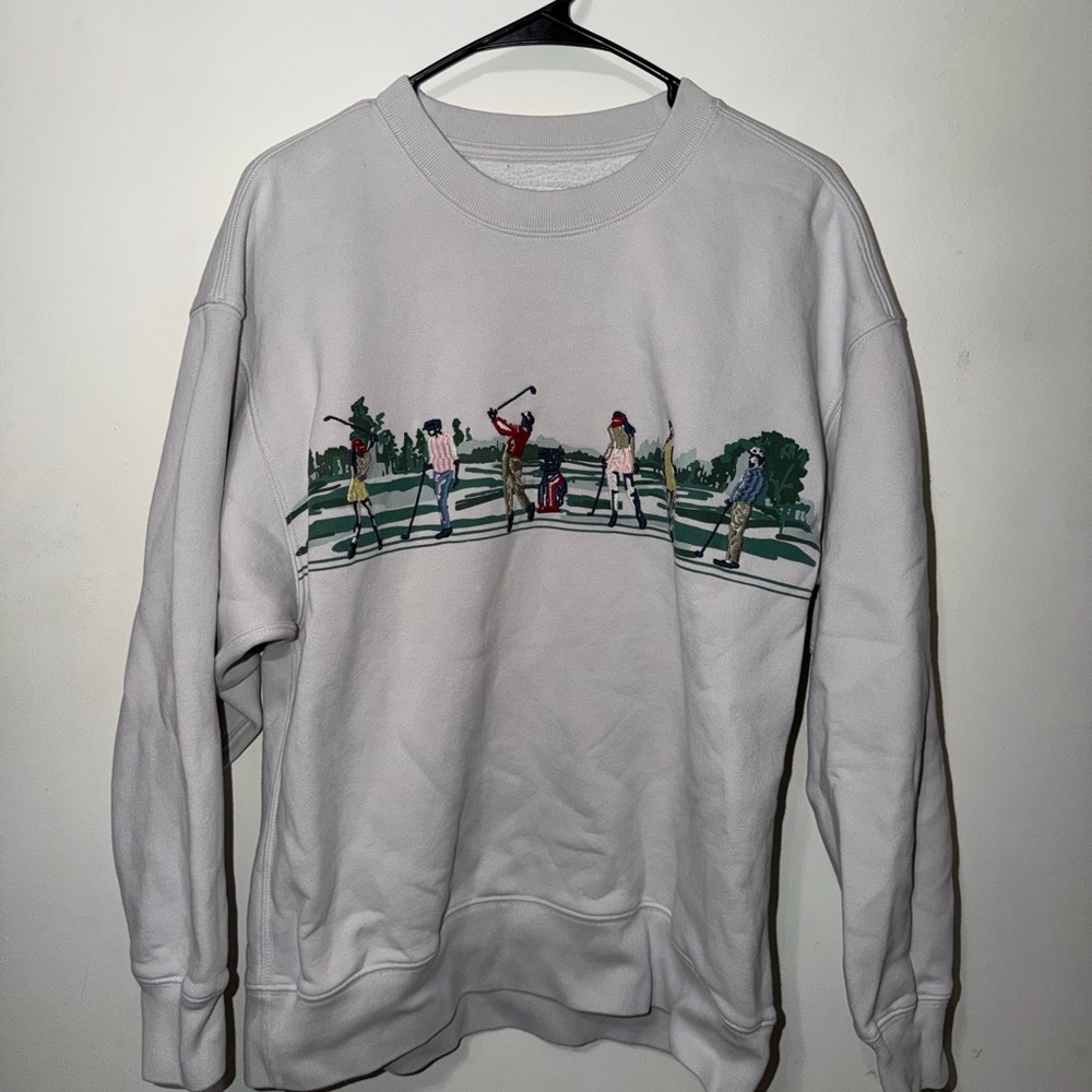 Abercrombie & Fitch White Crewneck Sweater with Golf Graphic